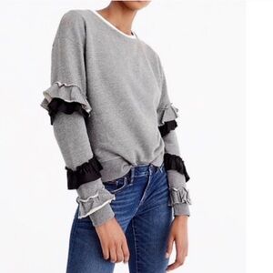 J Crew Ruffle Sweatshirt Women's Medium Gray Black Tiered Whimsigoth Sweater